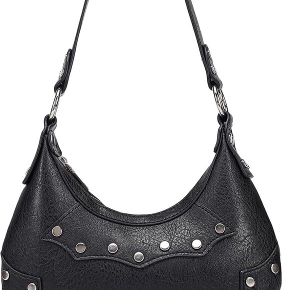 Women's Goth Y2K Mini Purse Small Shoulder Bag with Rivets and Zipper - Picture 1 of 7